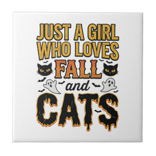 Azulejo Gatos de Otoño Diseño Gráfico Vintage de Halloween
