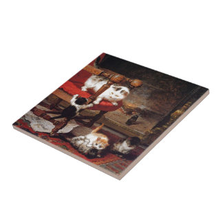 Azulejo Gatos del vintage por la chimenea