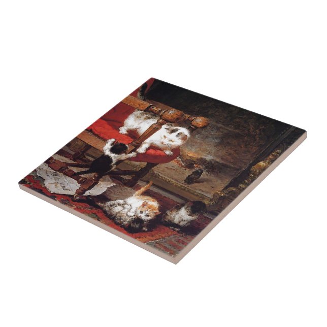 Azulejo Gatos del vintage por la chimenea (Lado)