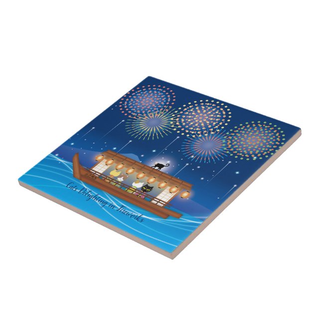 Azulejo Gatos deslumbrando en fuegos artificiales a bordo  (Lado)