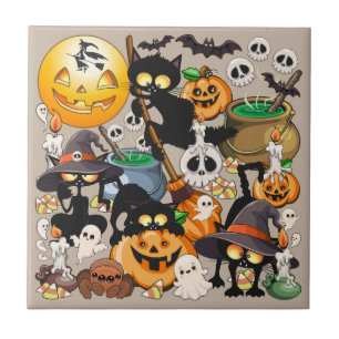 Azulejo Gatos divertidos de Halloween en una fiesta