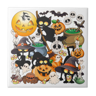 Azulejo Gatos divertidos de Halloween en una fiesta