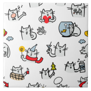 Azulejo Gatos divertidos, leche y magia.