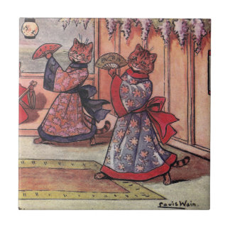 Azulejo Gatos en el vintage Louis Wain de los kimonos