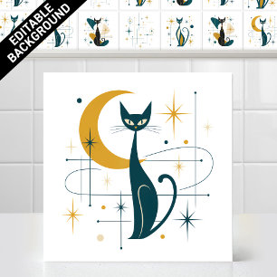 Azulejo Gatos Estrellas Atómicas Retro Modernas de Mitad d