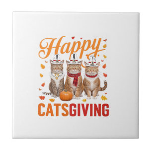 Azulejo Gatos Felices Día de Acción de Gracias de Gatos Ha