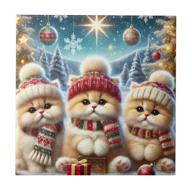 Azulejo Gatos gitanos en Navidades decoran y nievan (Frente)