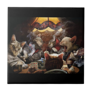 Azulejo Gatos jugando al póquer