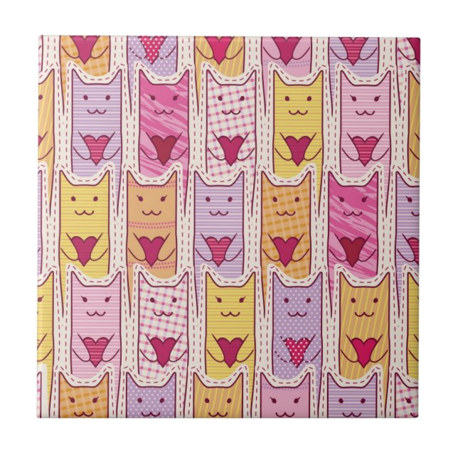 Azulejo Gatos lindos con los corazones cariñosos (Frente)