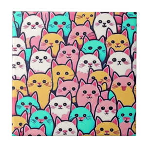 Azulejo Gatos Minimalistas juguetones en pasteles multicol