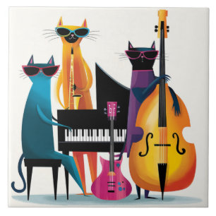 Azulejo Gatos Músicos de Cool Jazz Banda