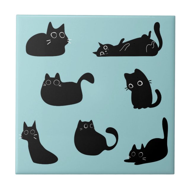 Azulejo Gatos Negros Divertidos (Frente)