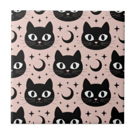 Azulejo Gatos Negros Lindos y Halloween Celestial