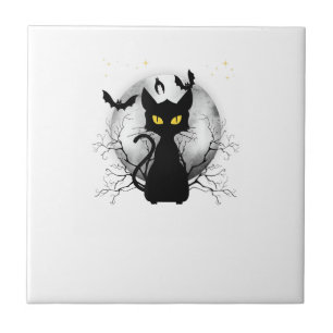Azulejo Gatos Negros Luna Llena Murciélagos y Noche Estrel