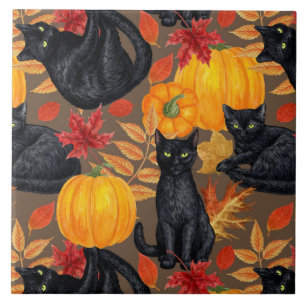 Azulejo Gatos negros y calabazas 2