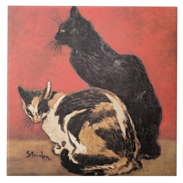 Azulejo Gatos, pintura artística fina de Theophile Steinle (Frente)