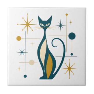 Azulejo Gatos retro de estrellas atómicas de los años 50