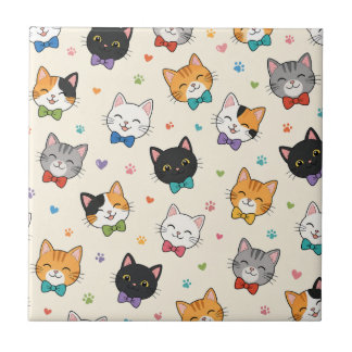 Azulejo Gatos sonrientes con corbatas de lazo