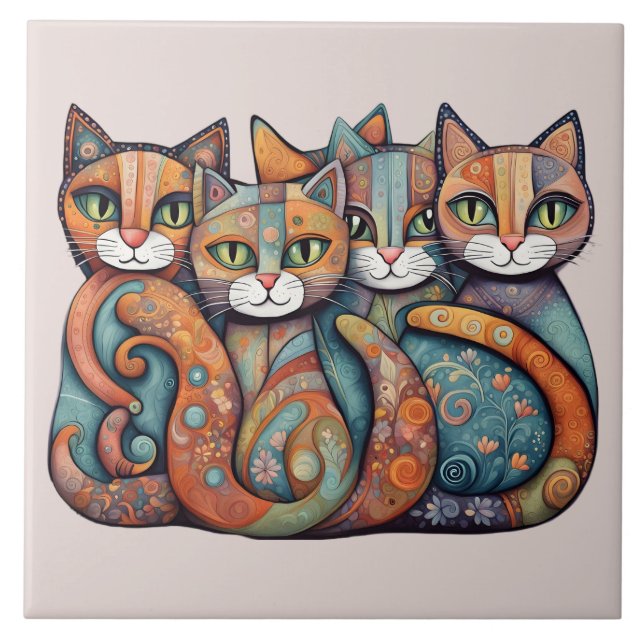 Azulejo gatos tranquilos 3 mosaico (Frente)