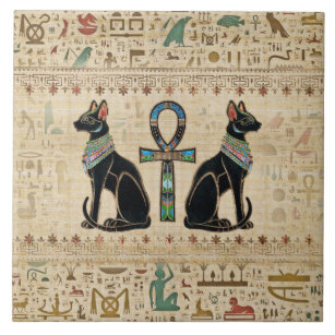 Azulejo Gatos y cruz de tobillo egipcios