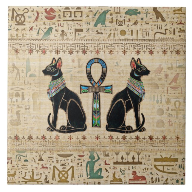 Azulejo Gatos y cruz de tobillo egipcios (Frente)