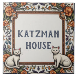Azulejo Gatos y flores Personalizado Nombre de la casa Pla