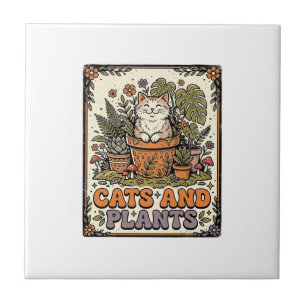 Azulejo Gatos y plantas Gatos plantas Cottagecore Vintage