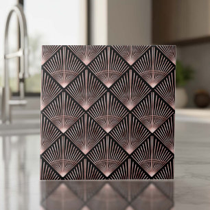 Azulejo Gatsby Rosa Dorado Patrón de Ventilador Art Deco I