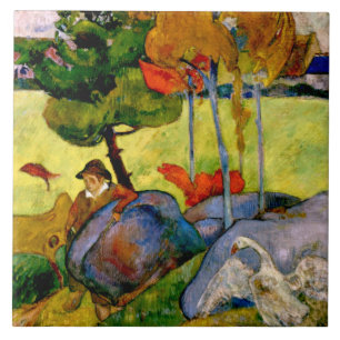 Azulejo Gauguin - Niño bretón en un paisaje