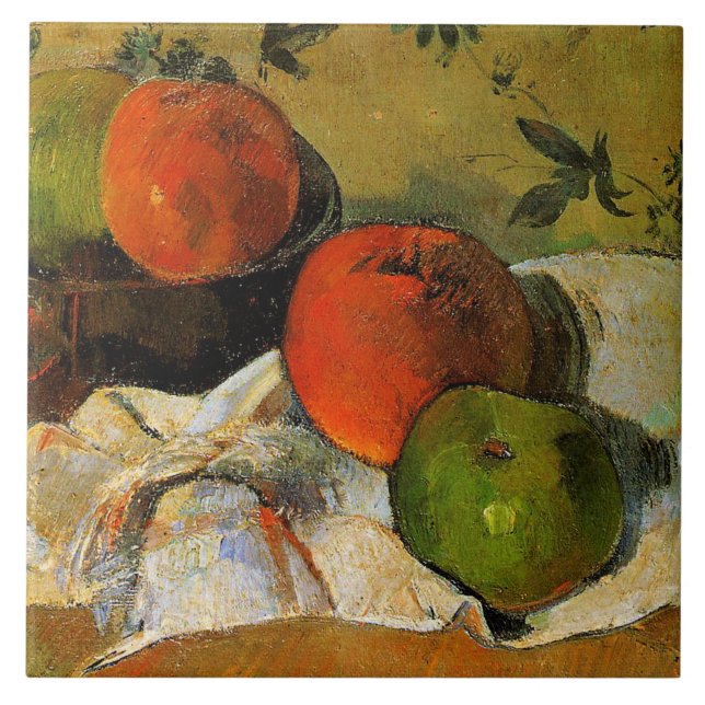 Azulejo Gauguin - Pintura de manzanas y bolos (Frente)
