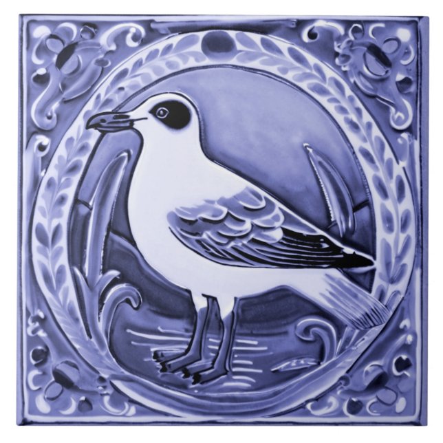 Azulejo Gaviota marina azul y blanca (Frente)