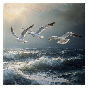 Azulejo Gaviotas tormenta océano arte fino