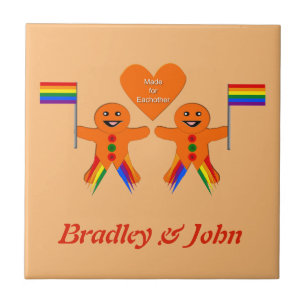 Azulejo Gay Men Navidades Gingerbread Pareja Personalizado