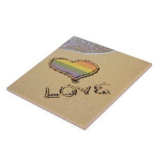 Azulejo Gay Rainbow Love Heart In the Sand