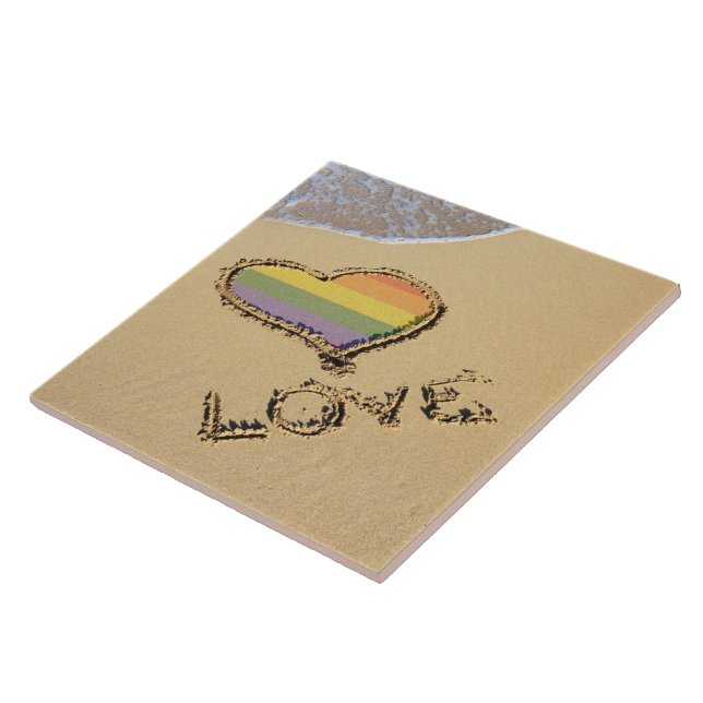 Azulejo Gay Rainbow Love Heart In the Sand (Lado)