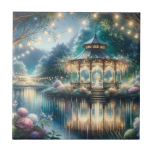 Azulejo Gazebo del Jardín Encantado Reflexión del Crepúscu
