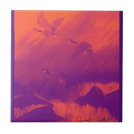 Azulejo Geese en Naranja y morado