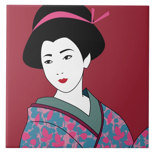 Azulejo Geisha de arte pop en Personalizado floral de Kimo (Frente)