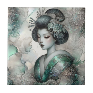 Azulejo Geisha en Verde Serie de Diseño #2