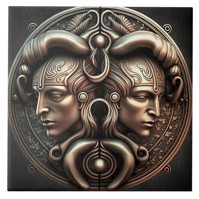 Azulejo Gemini Rótulo Zodiac Gemini Horoscopio Tile cerámi (Frente)