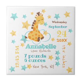 Azulejo Género Neutral Cute Giraffe Stars Baby Stats
