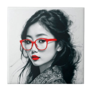 Azulejo Gente asiática blanca negra retrata los labios roj