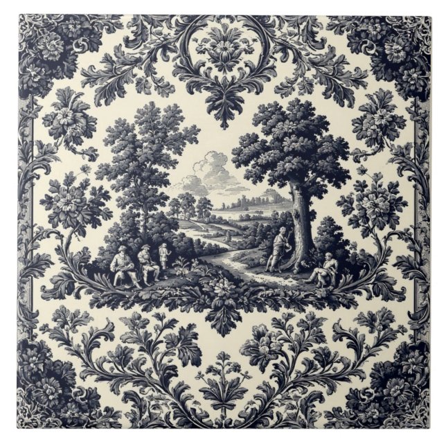 Azulejo Gente Rústica del Campo Toile Francés Escenario Pa (Frente)