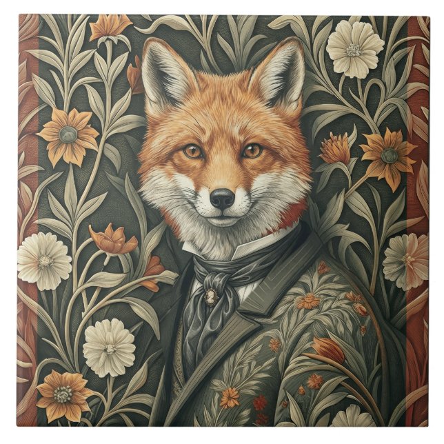 Azulejo Gentleman Fox in Evening Attire Vintage Woodland (Frente)
