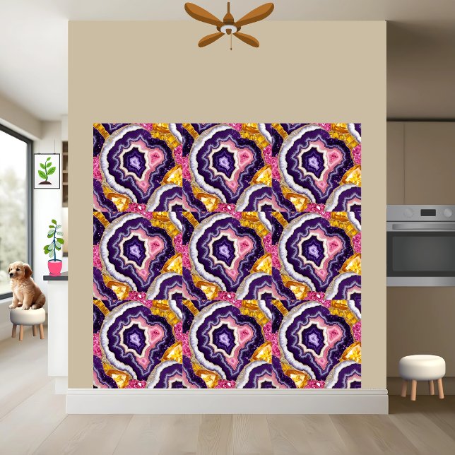 Azulejo Geode Ametría de cristal de cuarzo rosado de oro p (Subido por el creador)