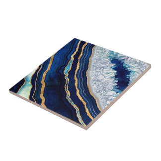 Azulejo Geode azul oscuro y arte digital de oro