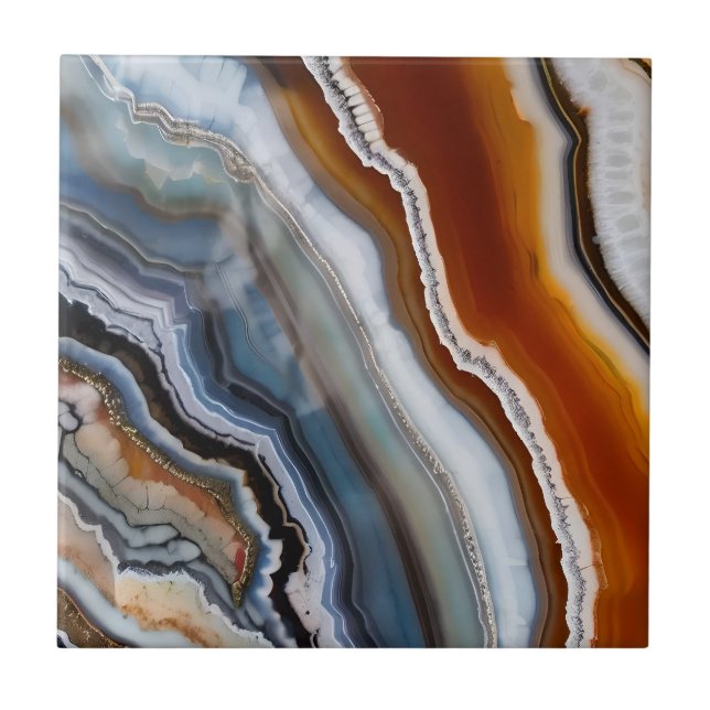 Azulejo Geode de la Agitación de Oro Azul Blanco de la Ter (Frente)