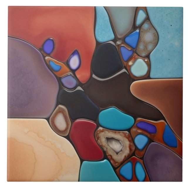 Azulejo Geodes - Arte abstracto de mosaico de vidrio con m (Frente)