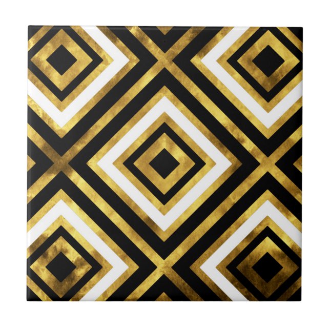 Azulejo Geometría de diamante de color blanco dorado (Frente)