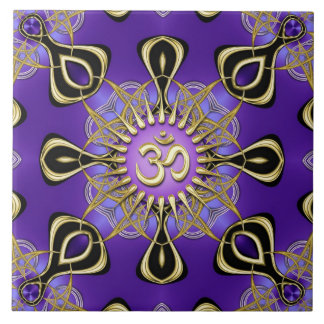 Azulejo Geometría de Om de Oro Púrpura Energético Mandala